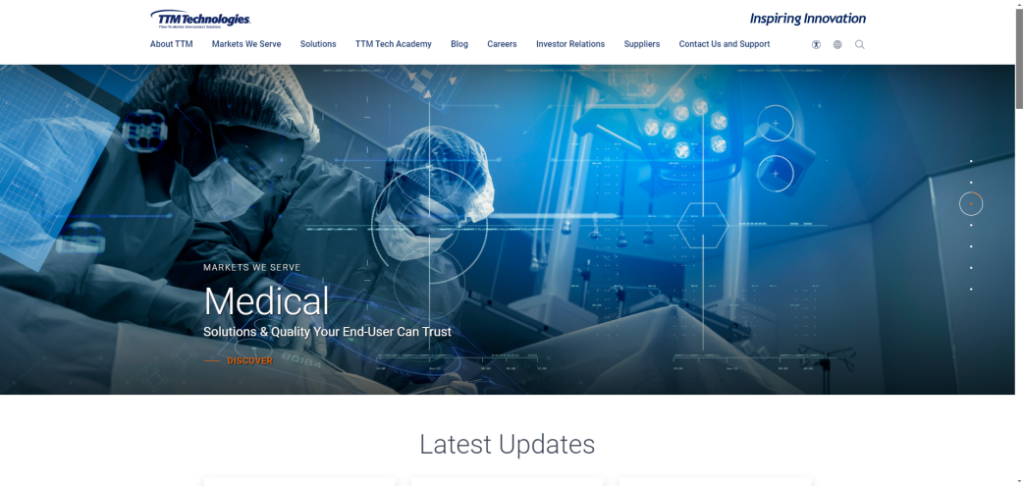TTM Technologies website homepage screenshot, ranked No. 5 global PCB manufacturer 2024