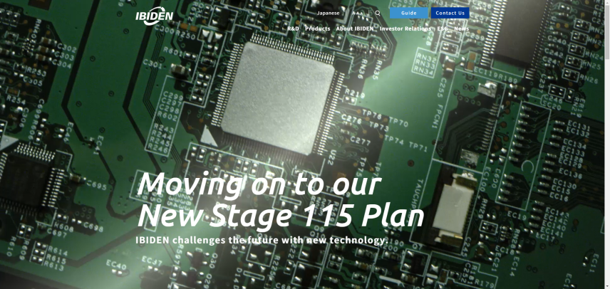 IBIDEN website homepage screenshot, ranked No. 9 global PCB manufacturer 2024